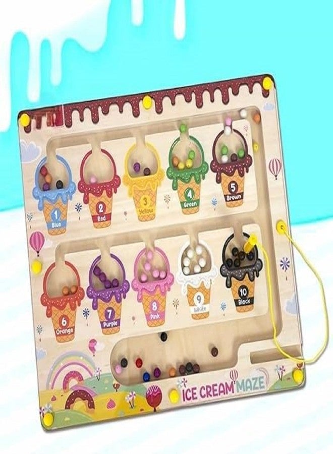 Braintastic لوحة ألغاز مغناطيسية خشبية على شكل متاهة آيس كريم للأطفال من Braintastic | لعبة تعليمية للأطفال الصغار لفرز الألوان والعد ومهارات العلوم والتكنولوجيا والهندسة والرياضيات (متاهة الآيس كريم) - Image 5